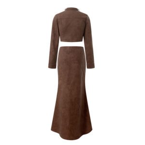 brown faux leather two piece set