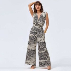 sleeveless wide leg printed jumpsuit