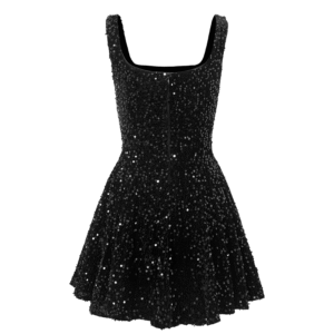 black sequin mini dress