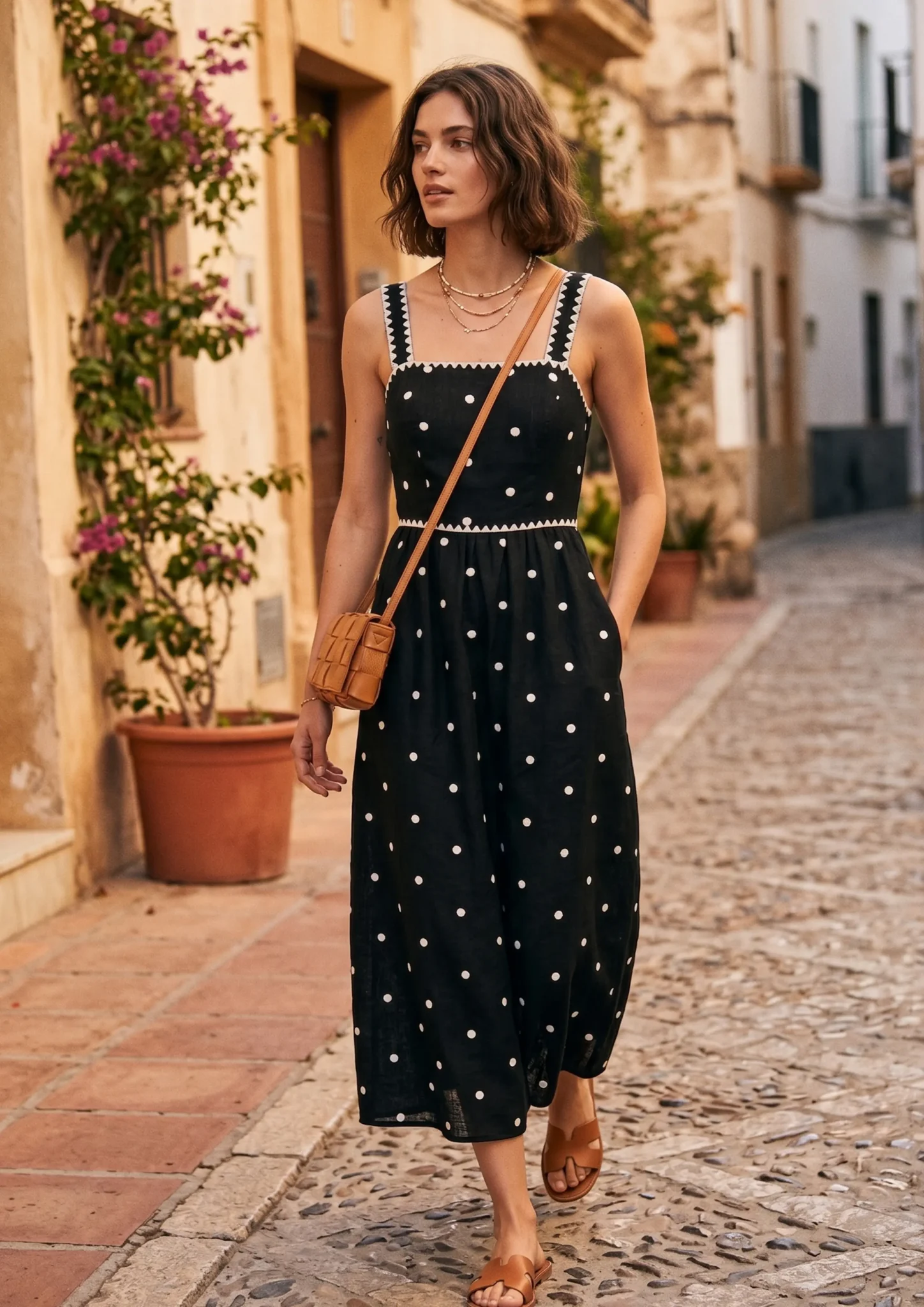 Black polka dot midi dress
