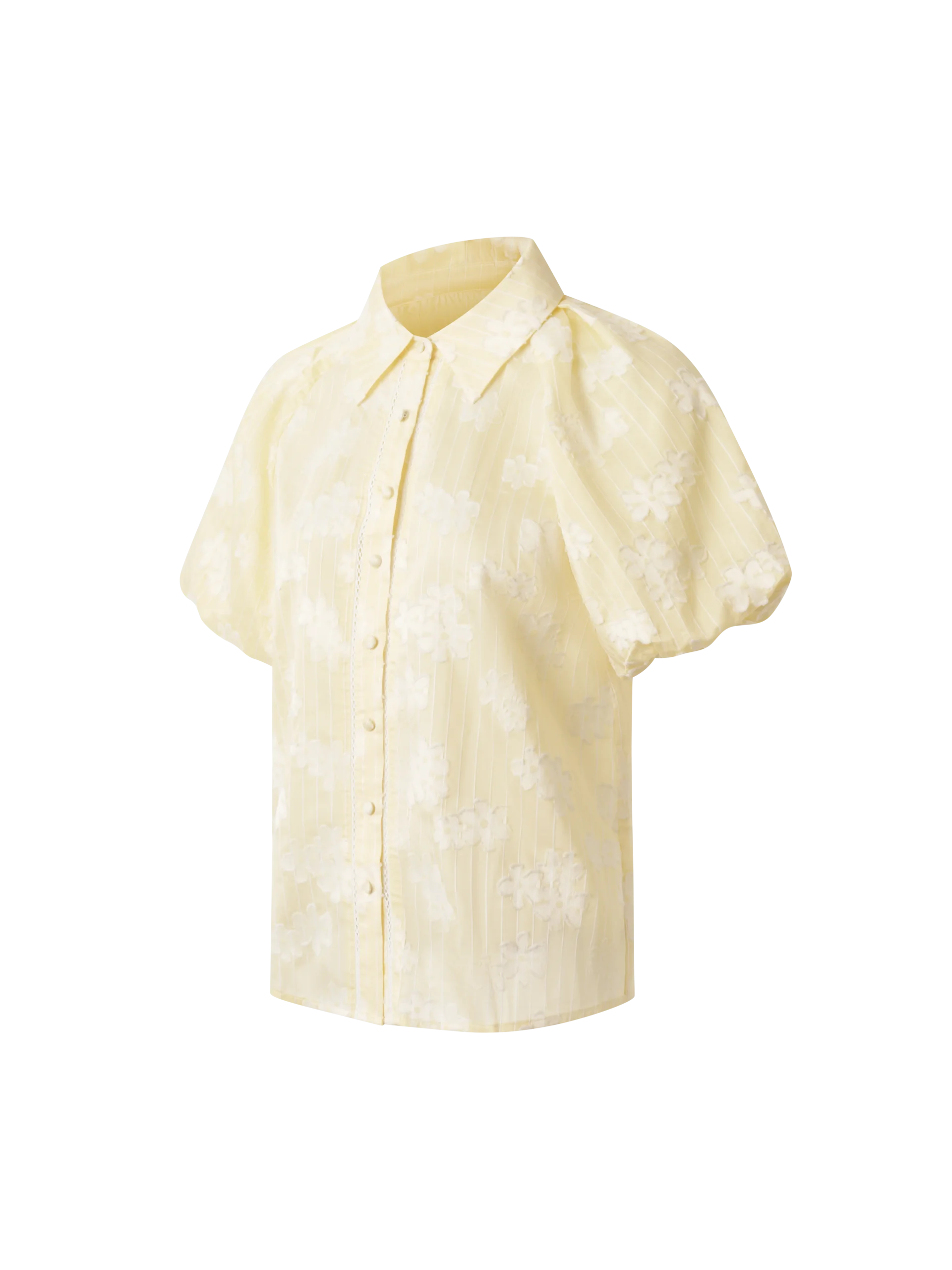 Floral Jacquard Puff Sleeve Blouse