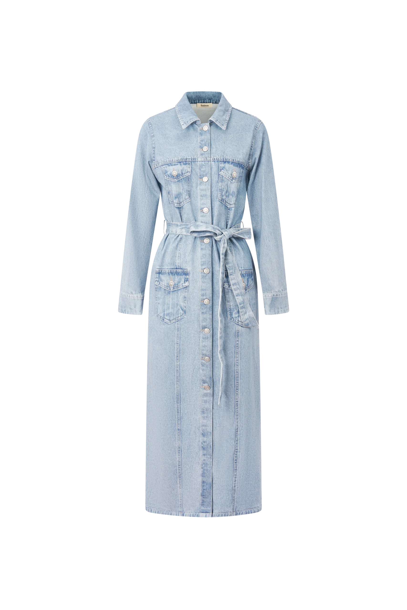 Belted Denim Maxi Shirt Dress