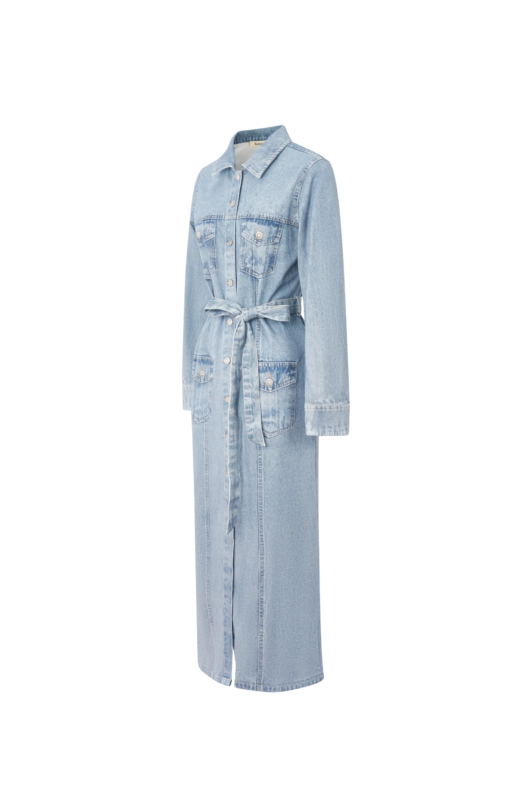 Belted Denim Maxi Shirt Dress