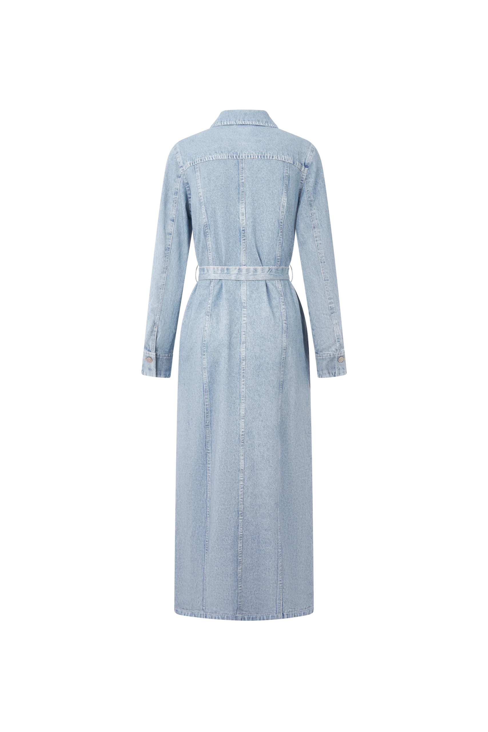 Belted Denim Maxi Shirt Dress