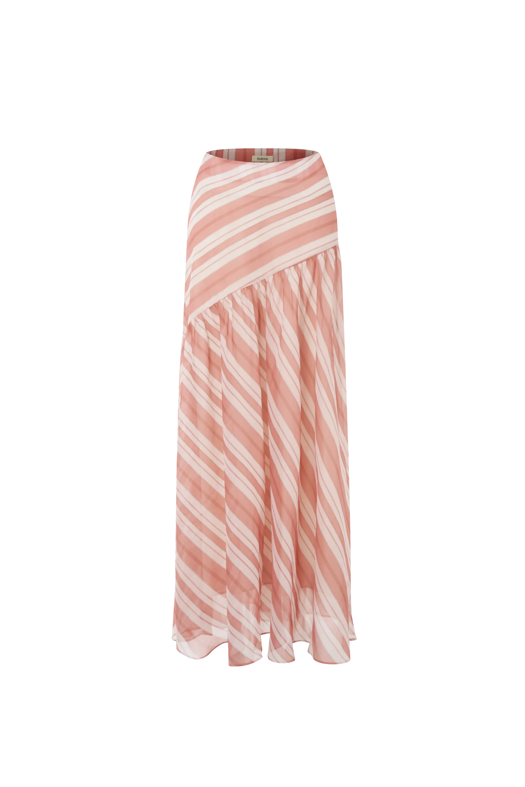 Pink Striped Asymmetric Maxi Skirt