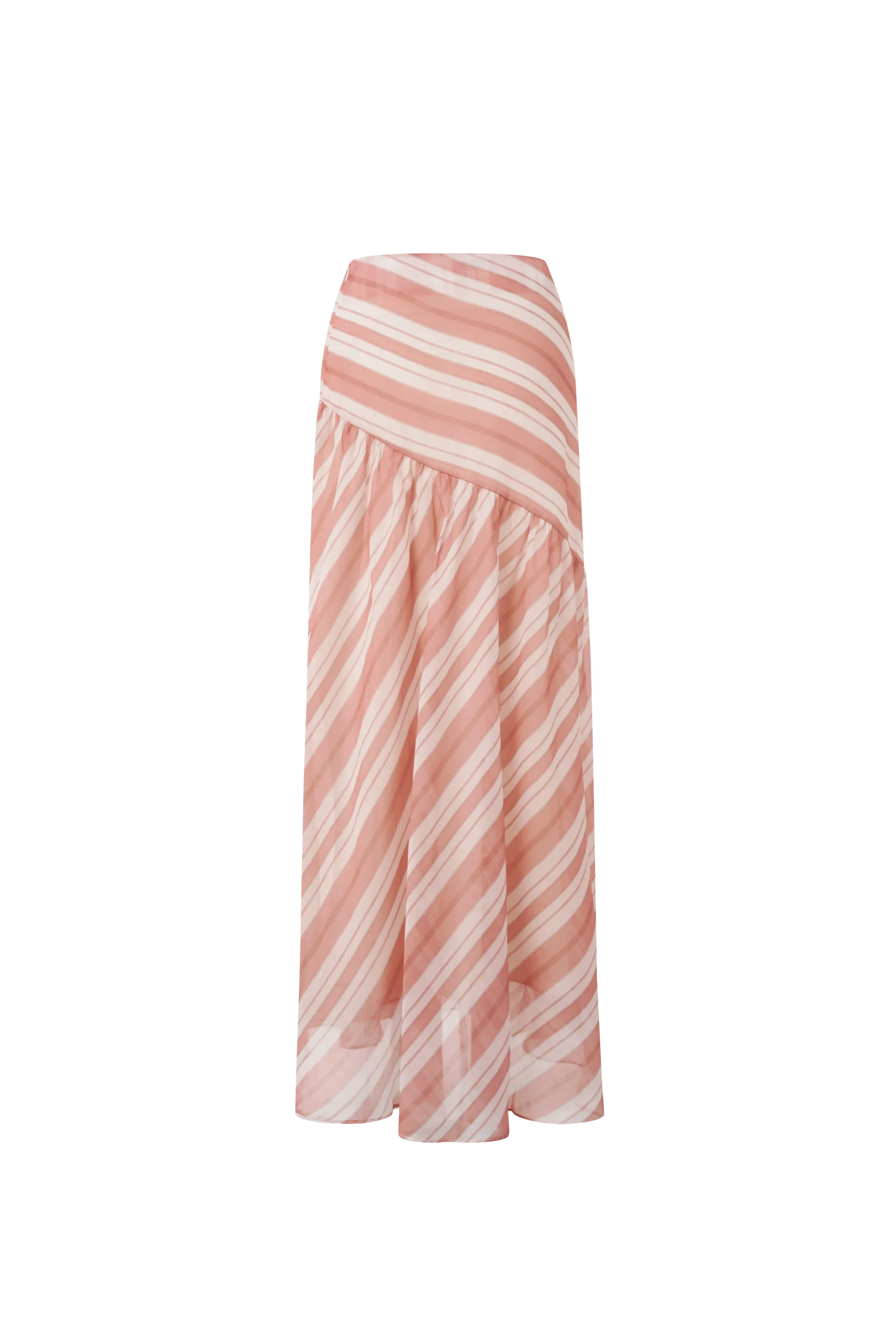 Pink Striped Asymmetric Maxi Skirt