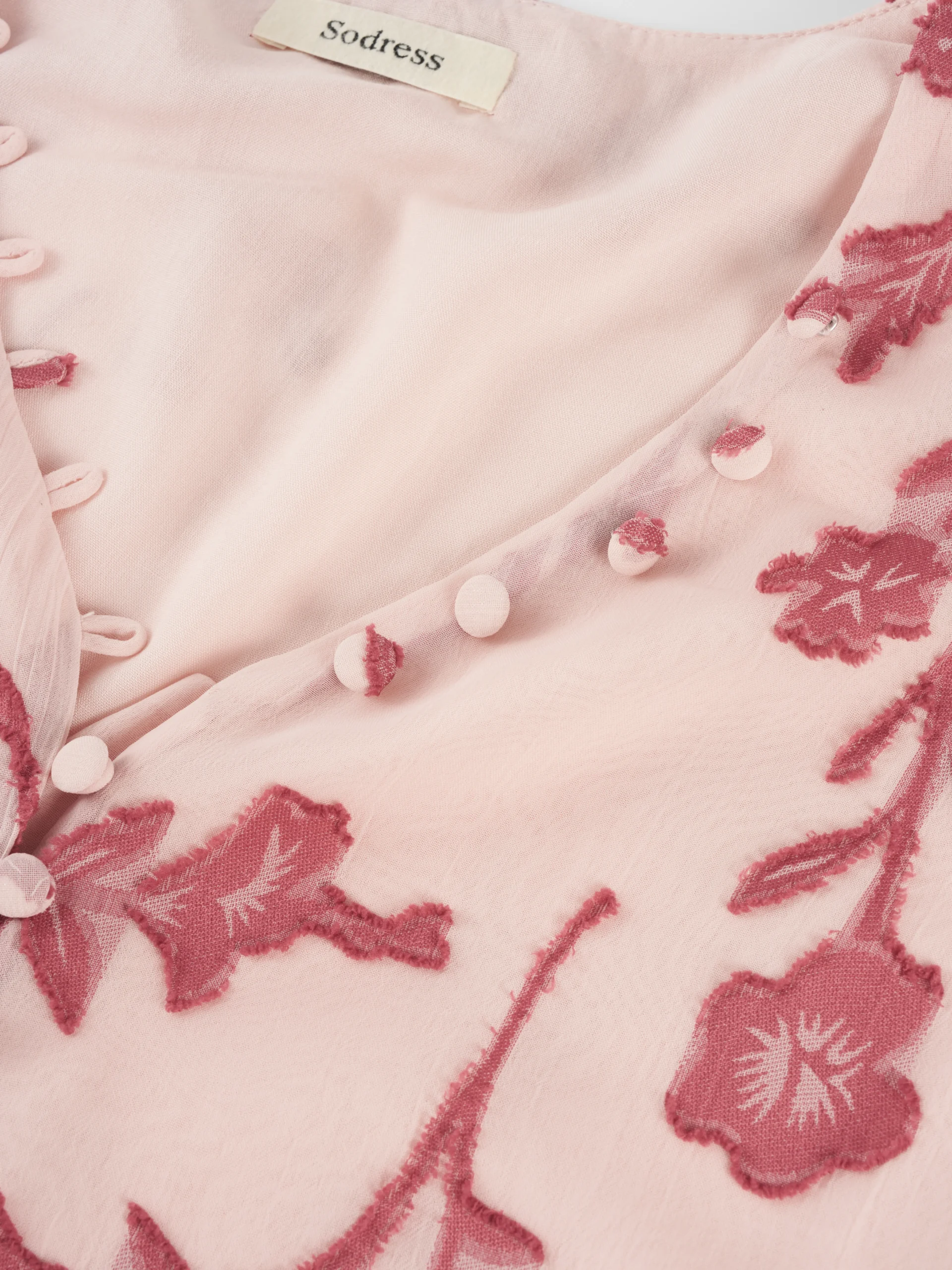 Pink Floral Embroidered Tie-Cuff Blouse
