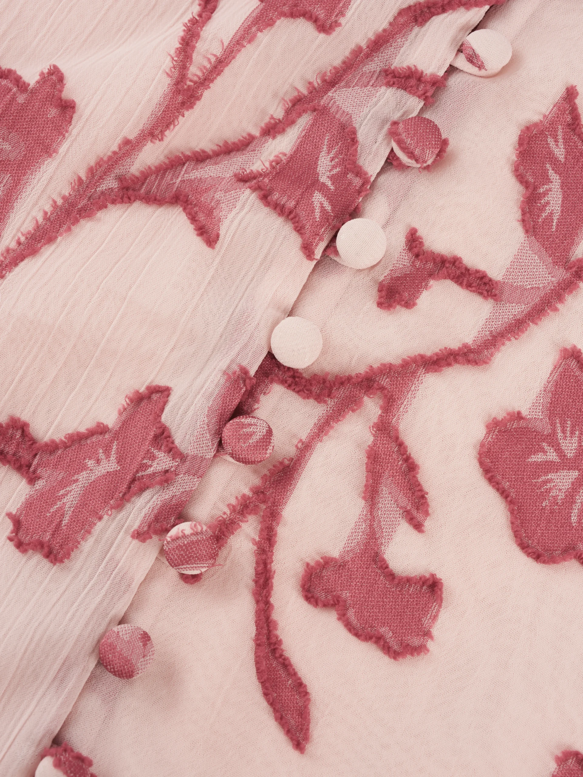 Pink Floral Embroidered Tie-Cuff Blouse