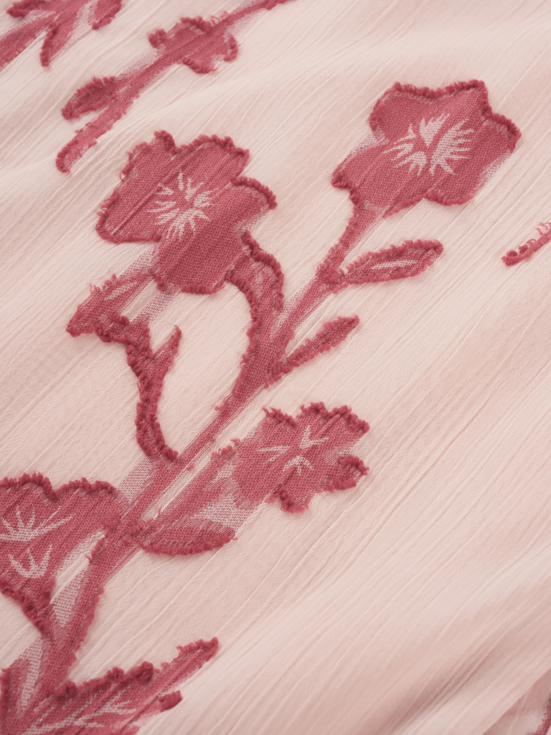 Pink Floral Embroidered Tie-Cuff Blouse