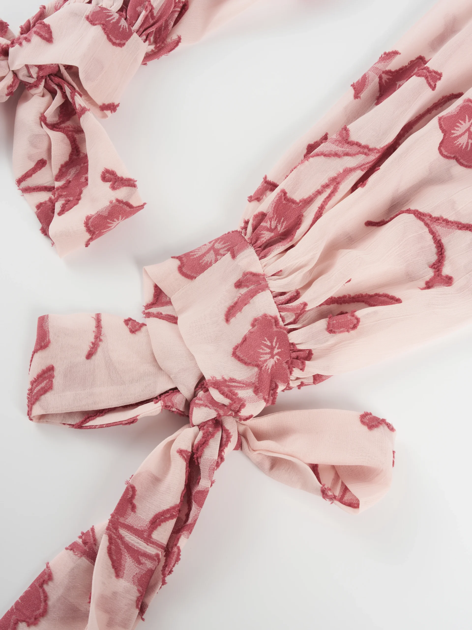 Pink Floral Embroidered Tie-Cuff Blouse