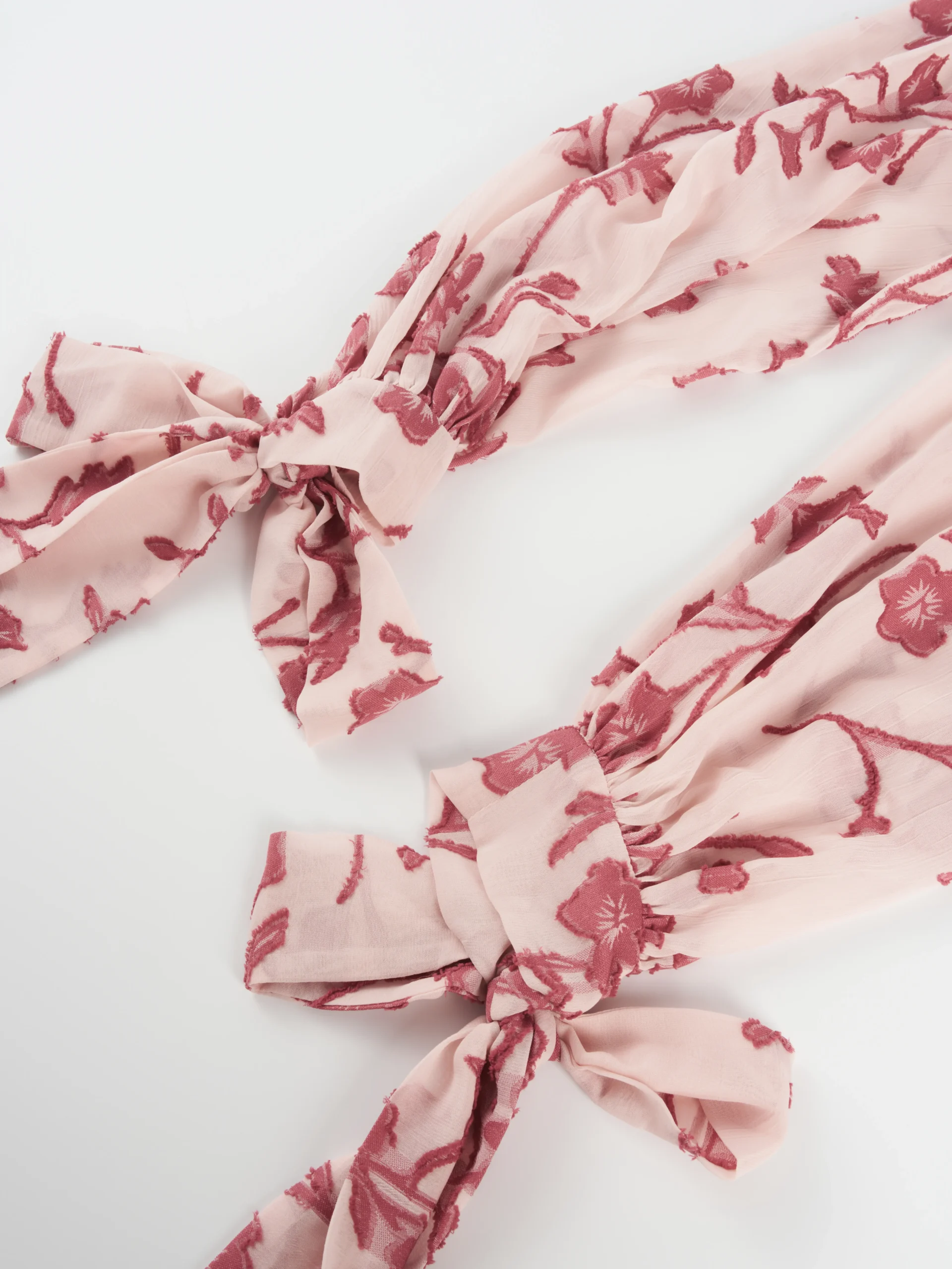 Pink Floral Embroidered Tie-Cuff Blouse