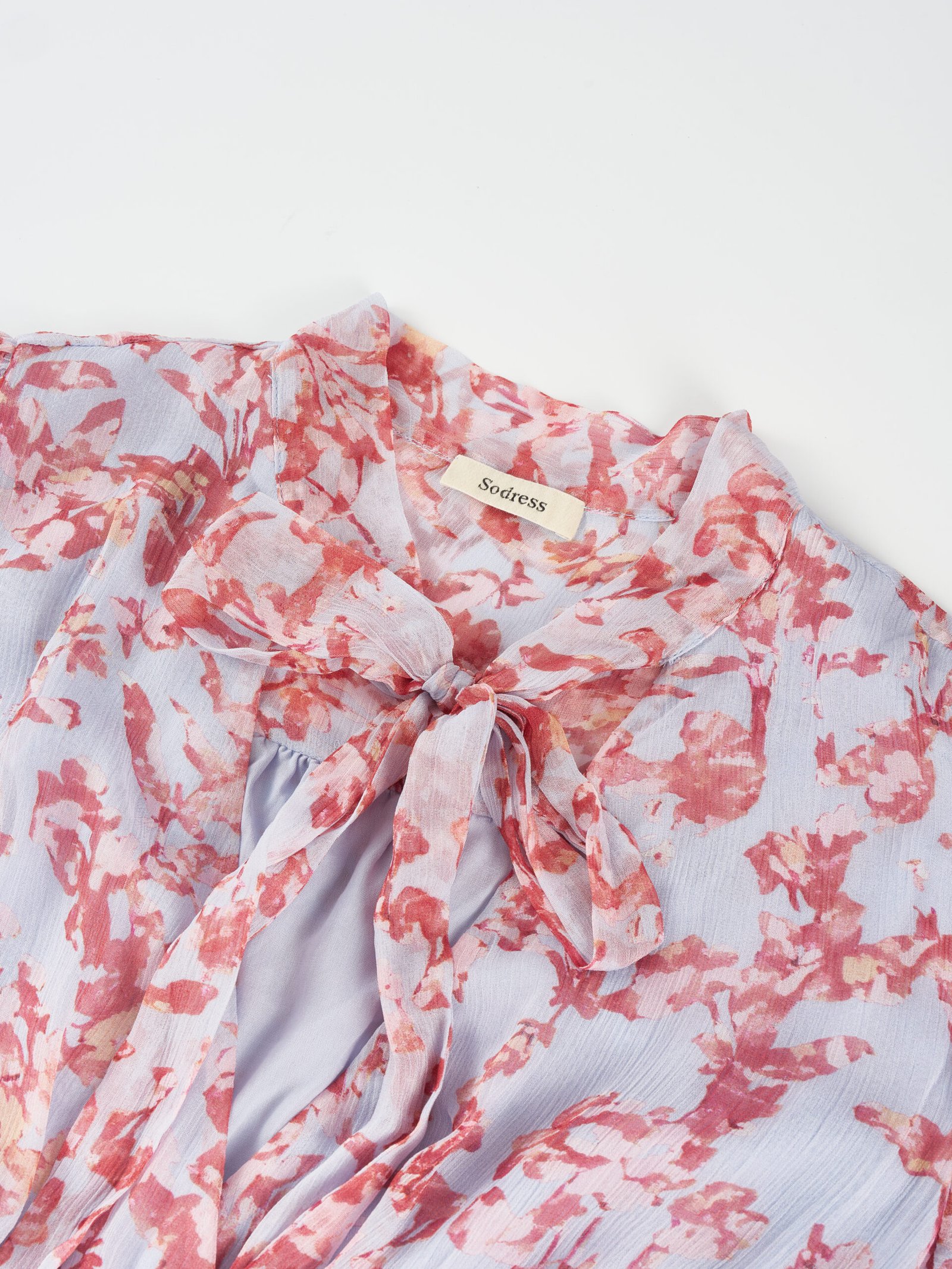 Pink Floral Tie Neck Dress