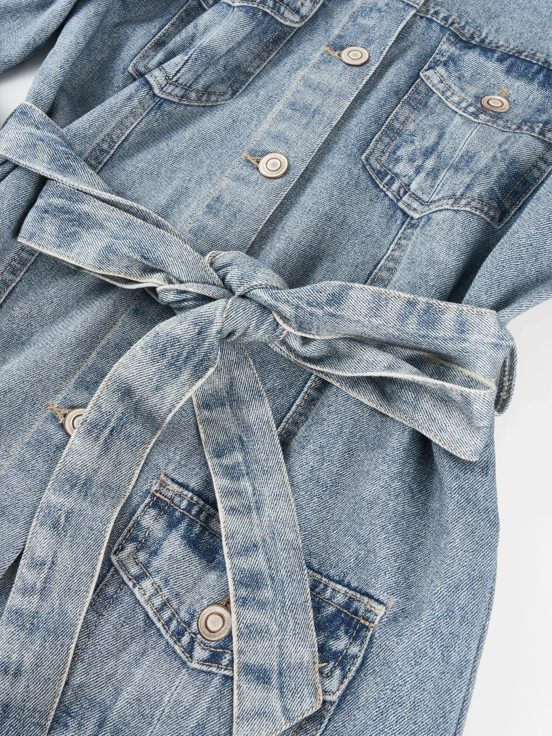 Belted Denim Maxi Shirt Dress