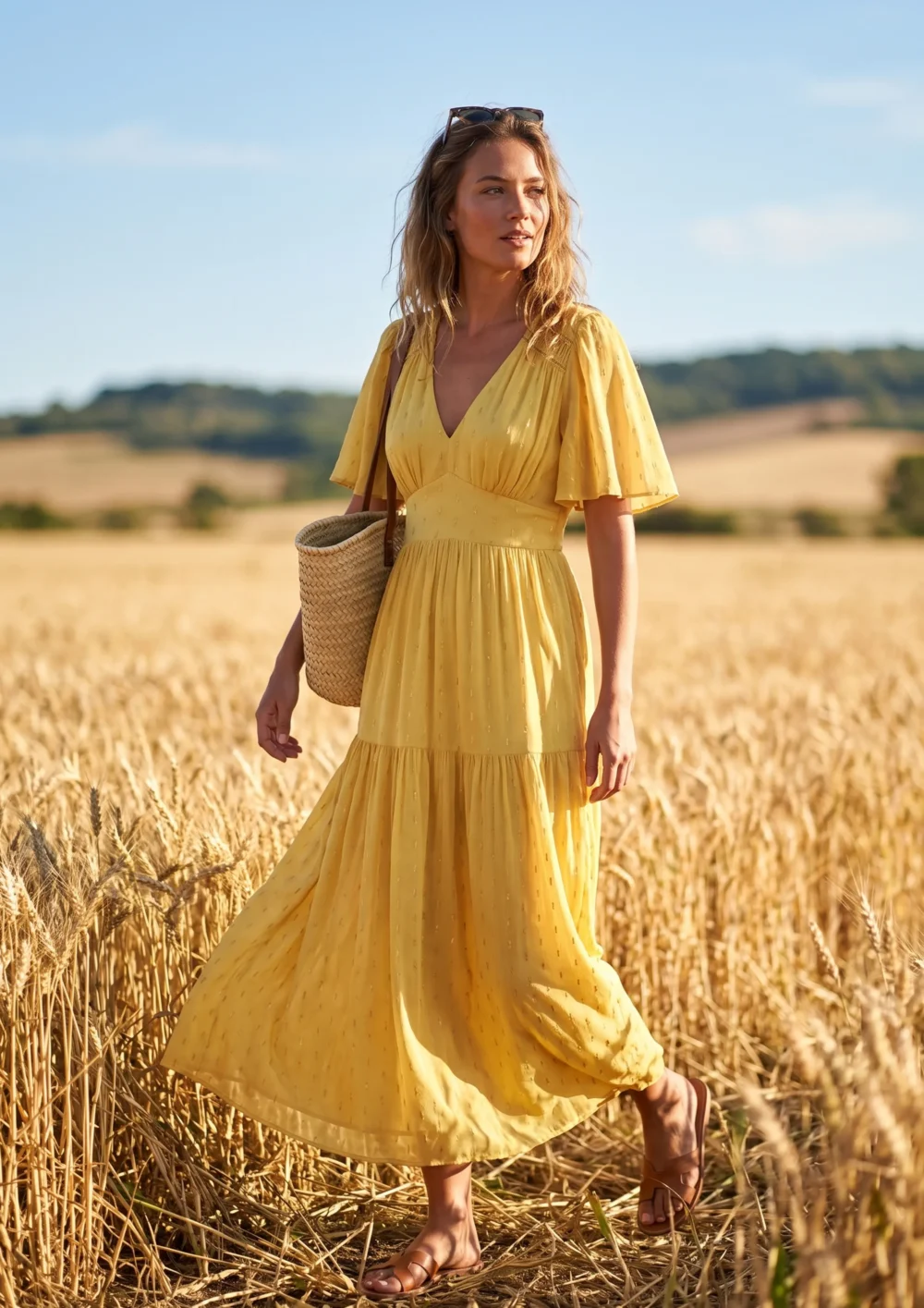 Women’s Yellow V-Neck Maxi Dress