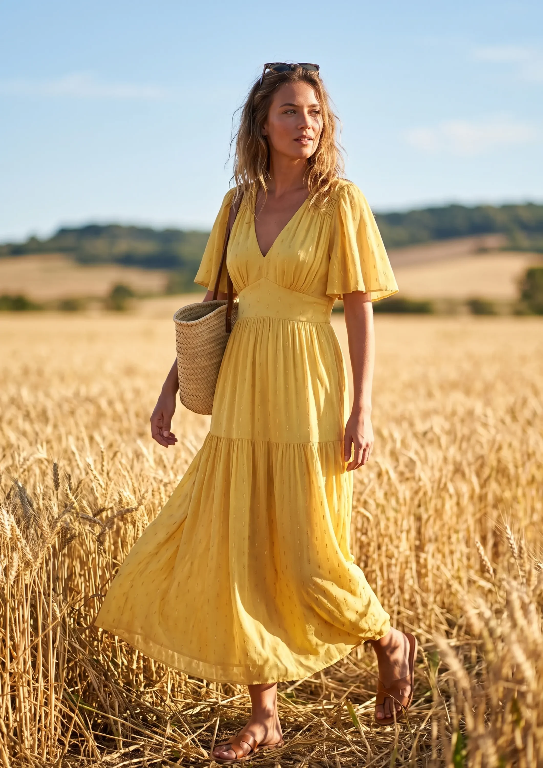 Women’s Yellow V-Neck Maxi Dress – SHENGFU TEXTILE Women’s yellow v-neck maxi dress