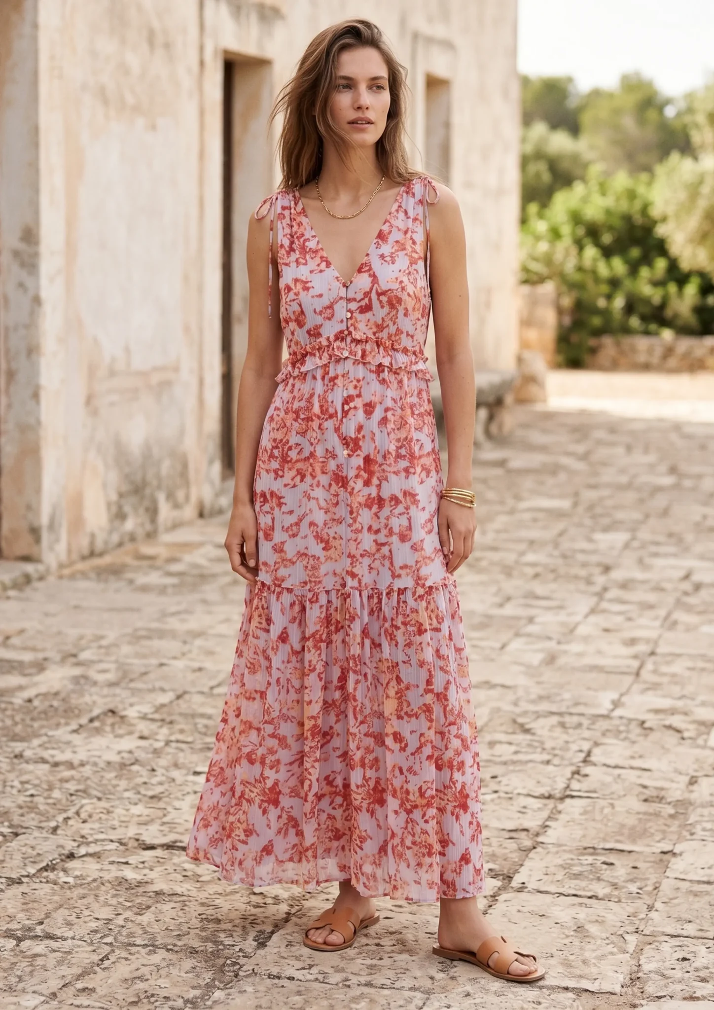 Pink Floral Tiered Maxi Dress – SHENGFU TEXTILE Pink floral tiered maxi dress
