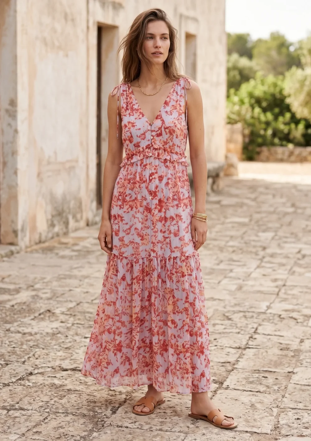 Pink Floral Tiered Maxi Dress