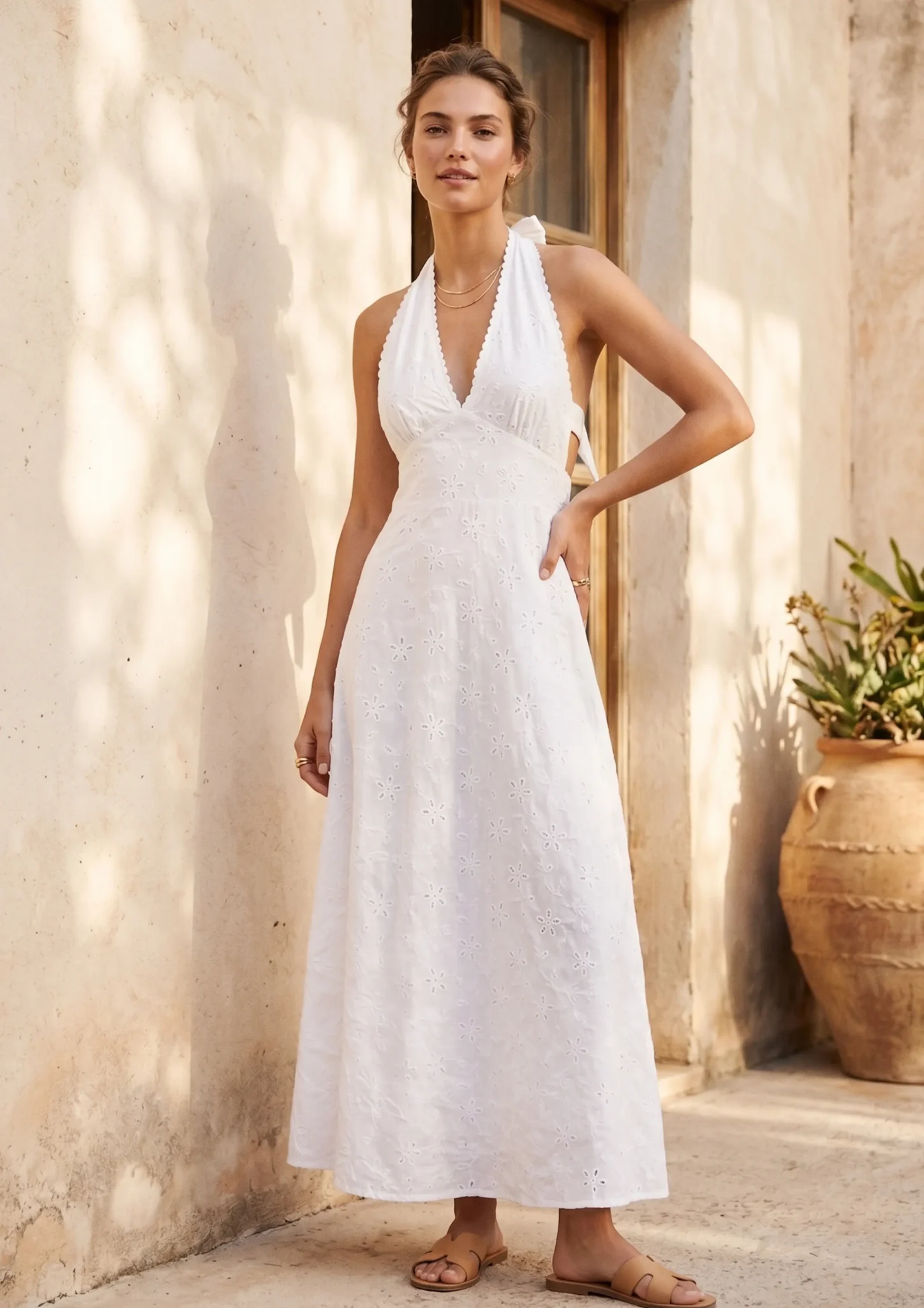 White Eyelet Halter Maxi Dress – SHENGFU TEXTILE White-eyelet-halter-maxi-dress-scaled