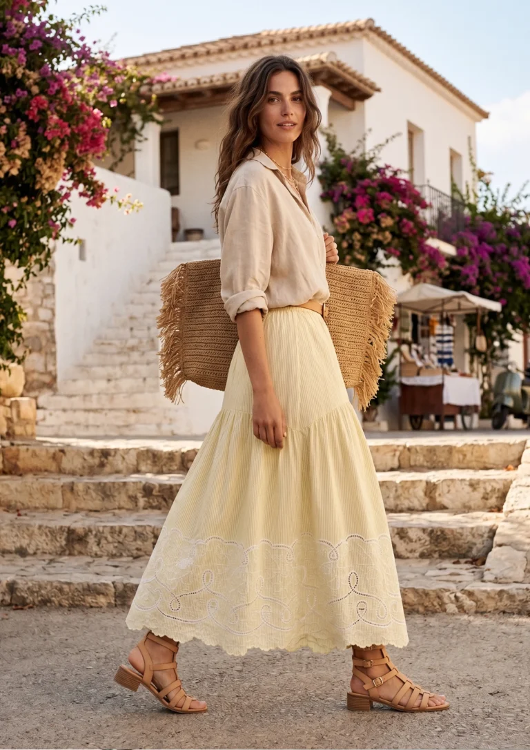 Yellow Embroidered Maxi Skirt