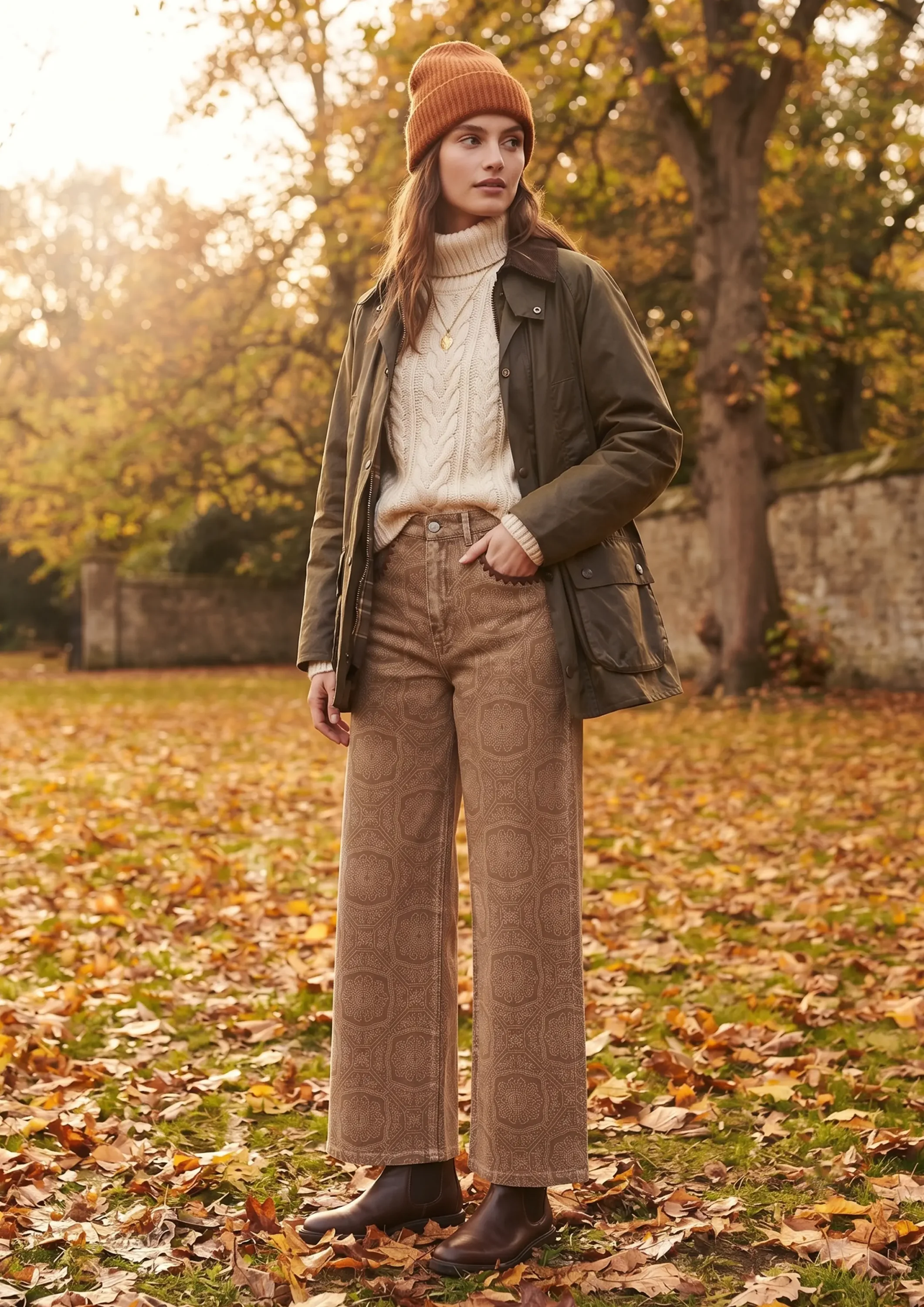 Geometric print high-waist wide-leg pants