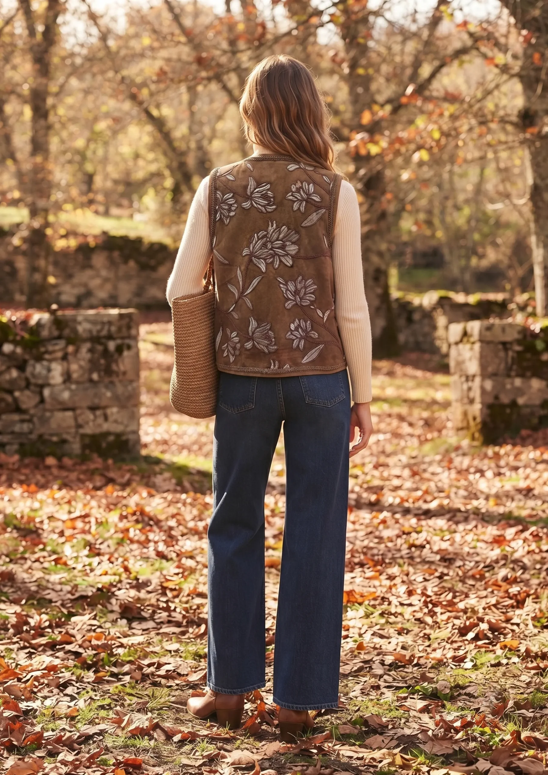 Floral Embroidered Suede Vest – SHENGFU TEXTILE Floral embroidered suede vest