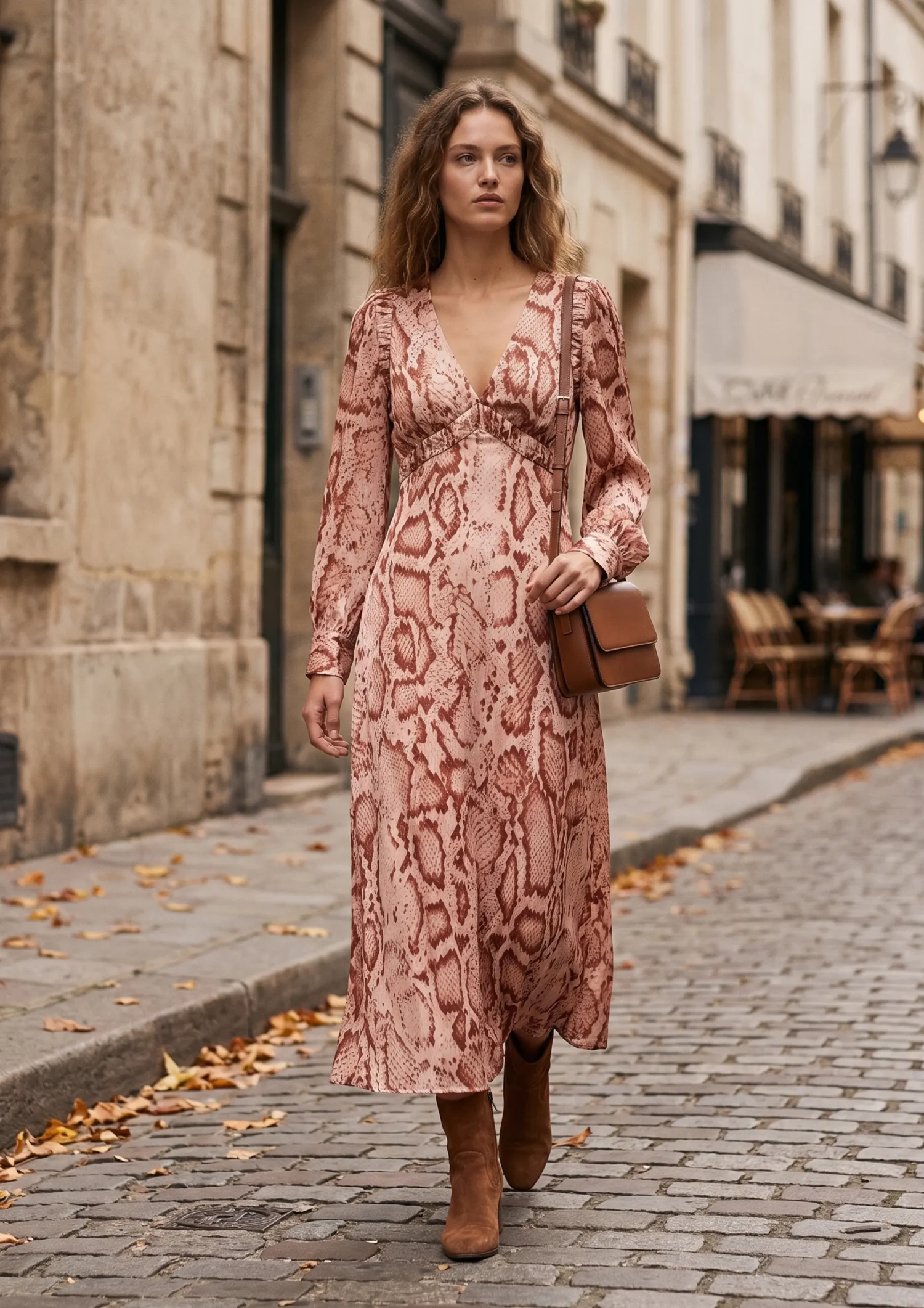 Pink snake print v neck maxi dress