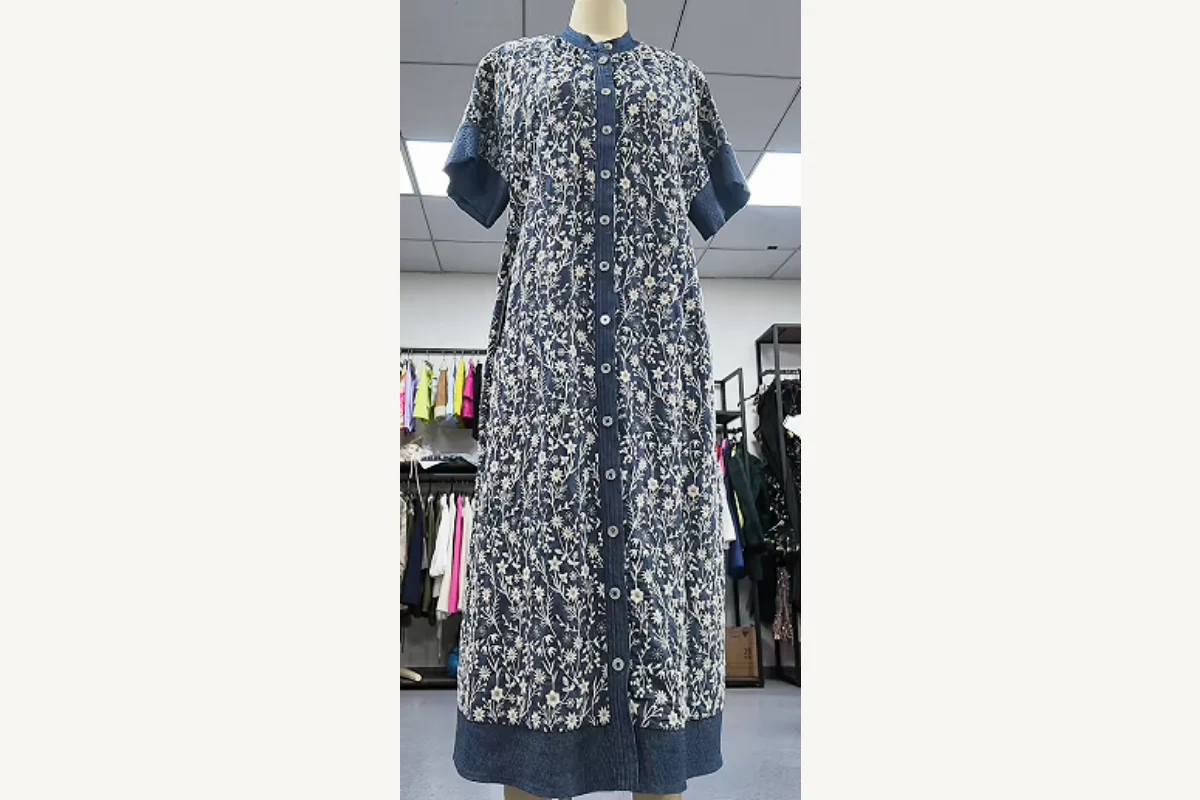 Floral A-line dress illustrating silhouette and dress fit at Shengfu