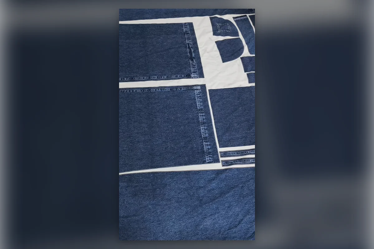 Denim reference panels printed for faux denim garment development