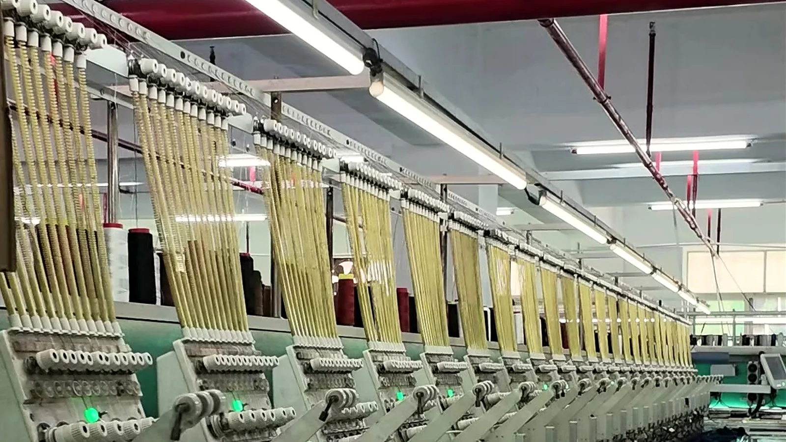 Multi-head embroidery machines on Shengfu's garment production line