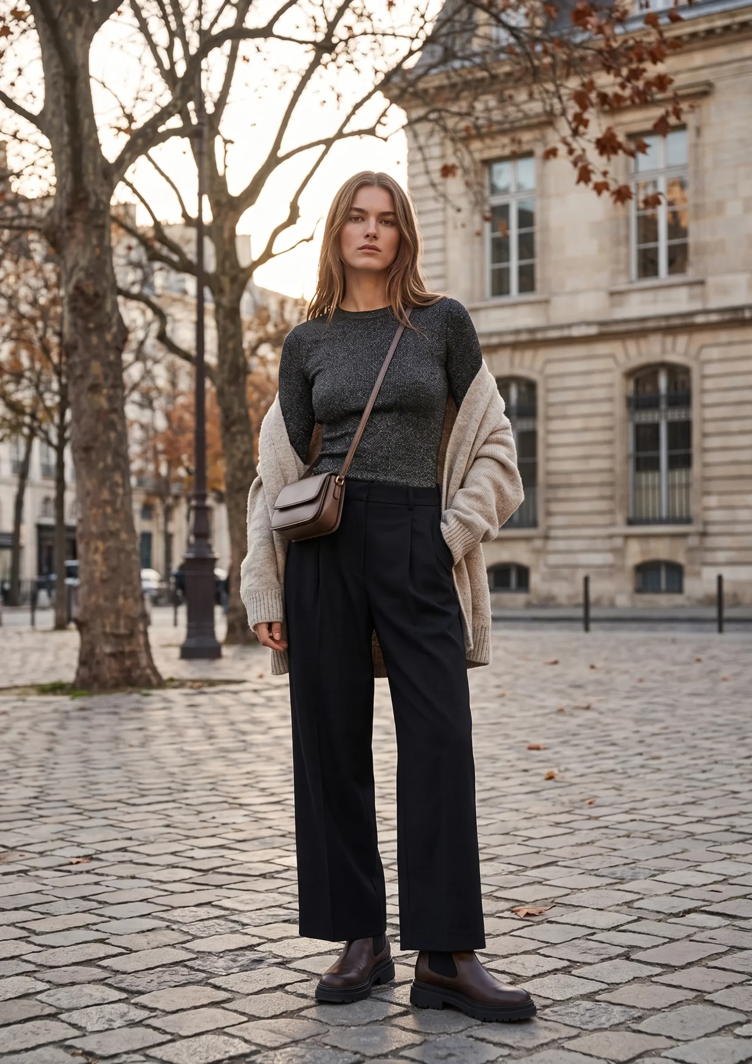 Black metallic open back knit top