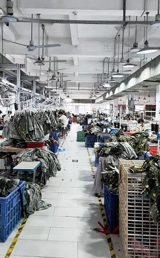 Garment production floor with workstations