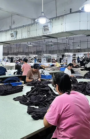 Garment production floor with several workstations