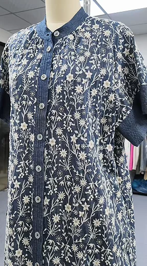Front view of a blue floral dress