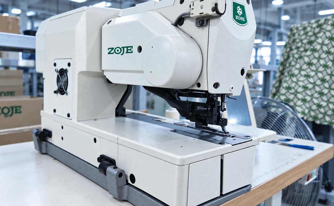 Close-up of industrial sewing equipment