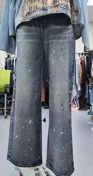 Denim-style trousers displayed for development discussion