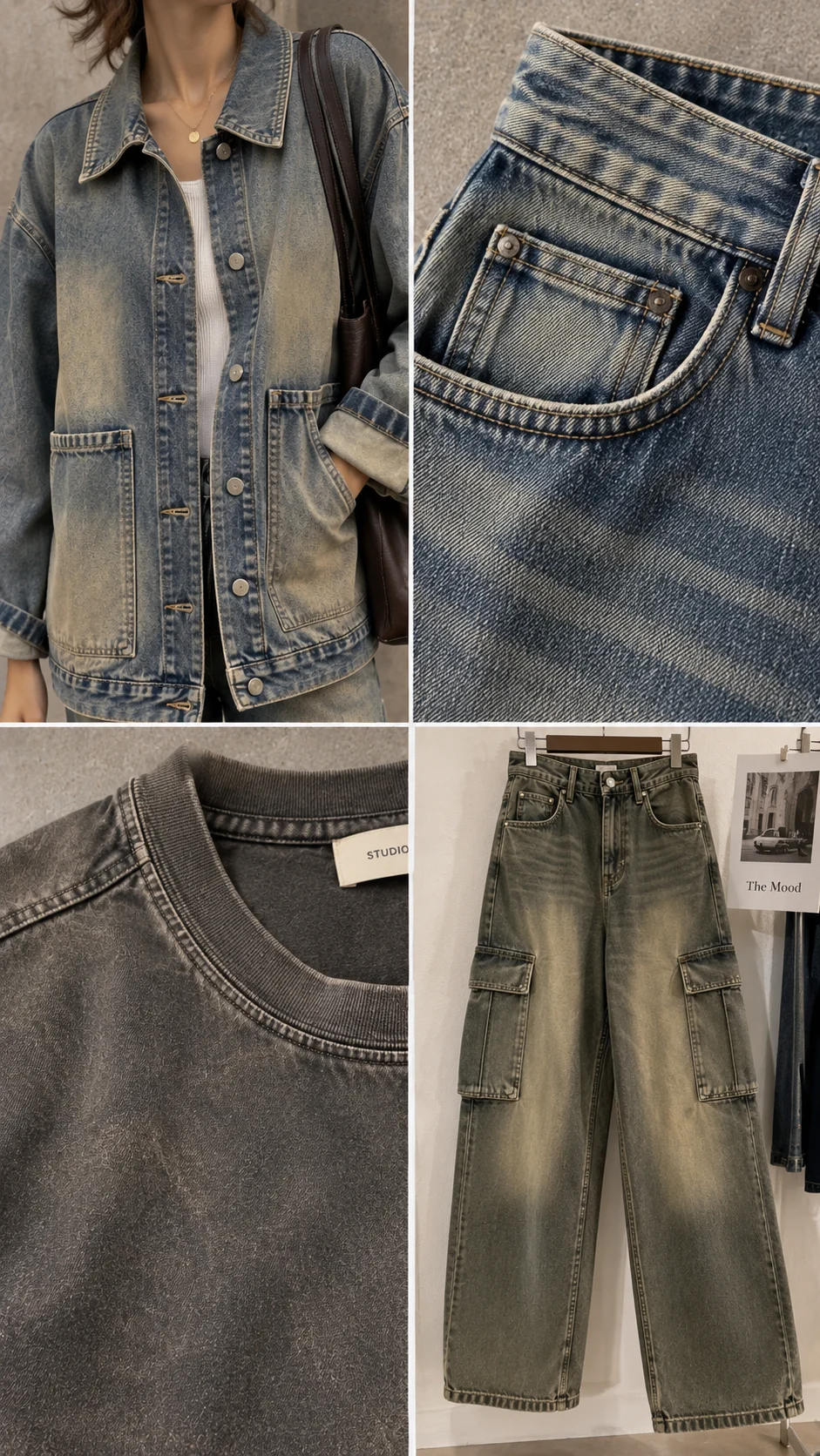 Collage of denim-style garment details