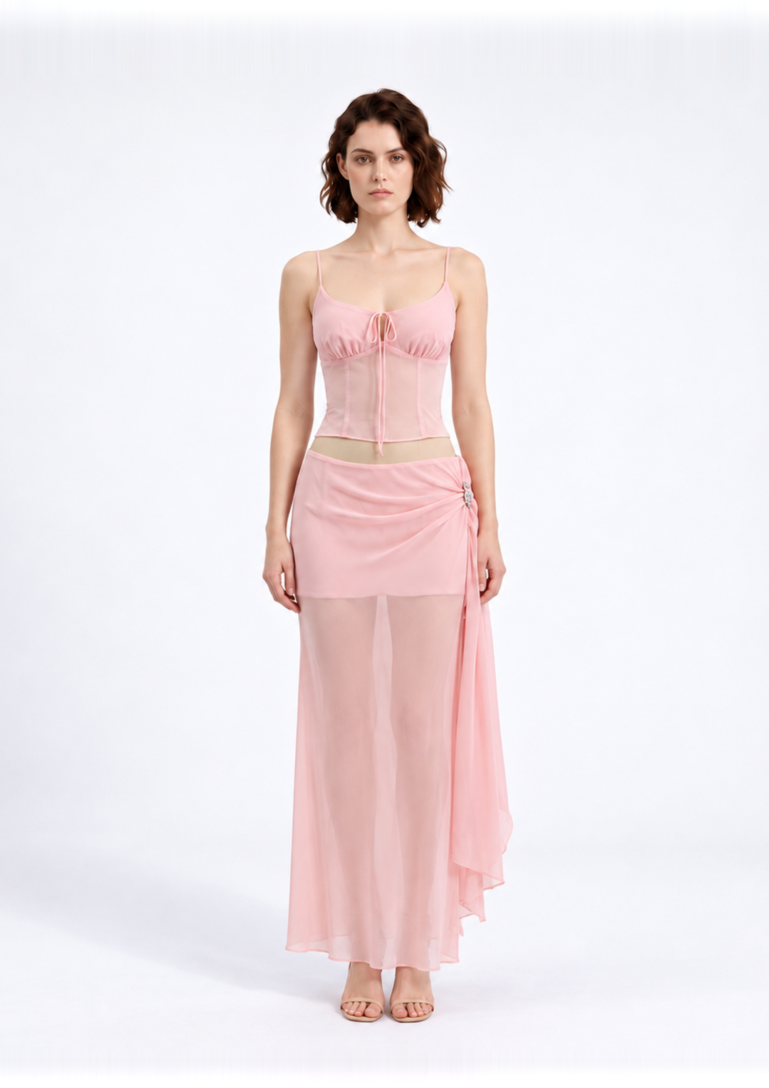 Pink Camisole and Sheer Maxi Skirt Set