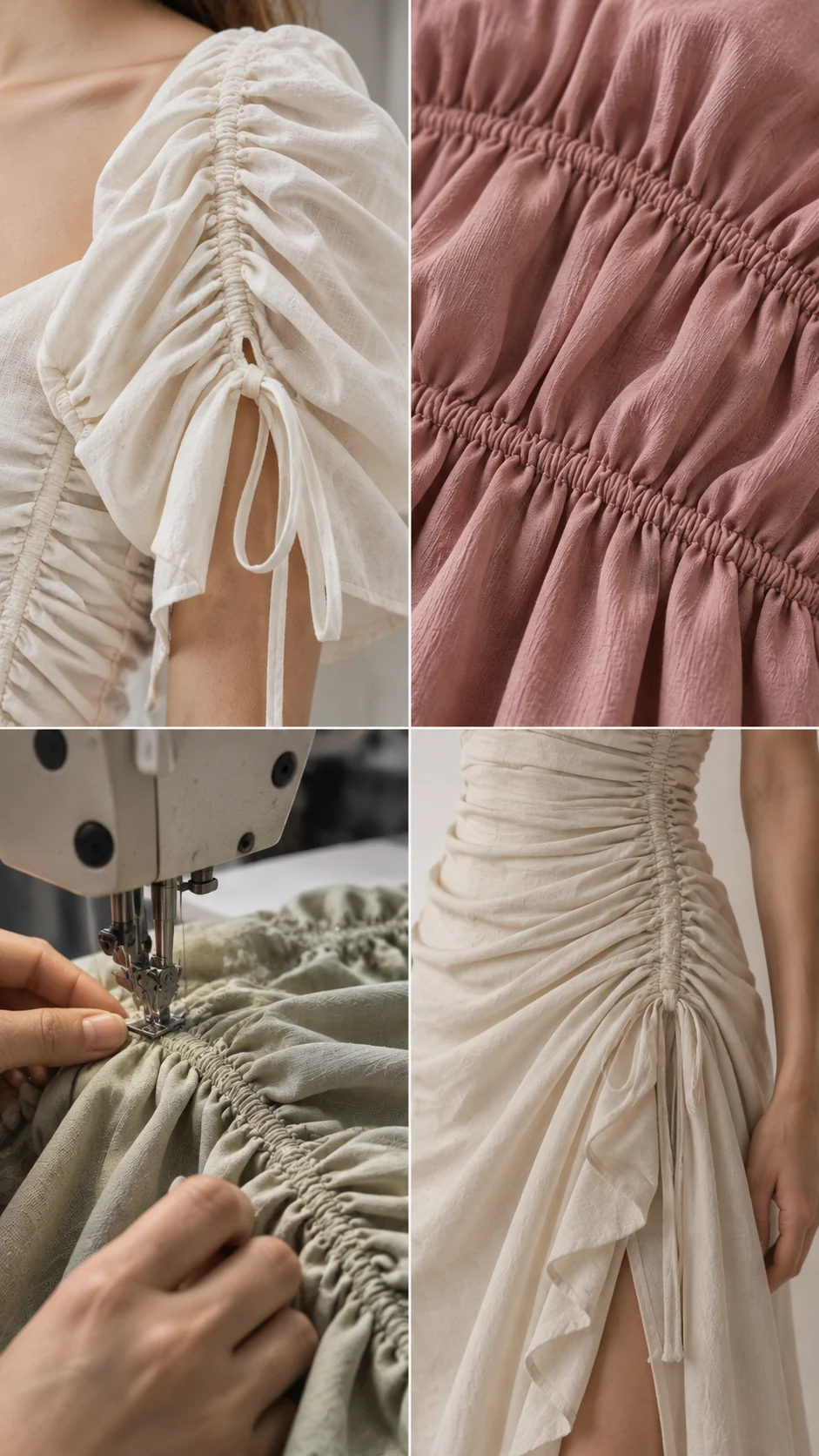 Illustrative collage of ruched and shirred fabric surfaces