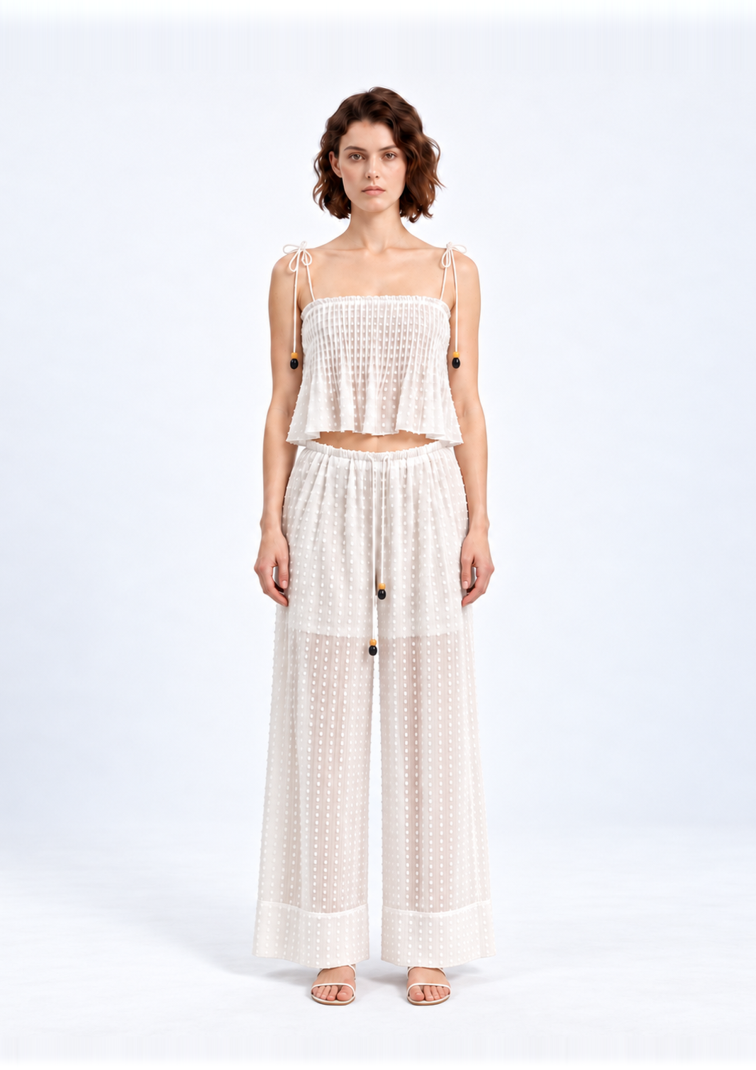White Openwork Top and Maxi Skirt Set