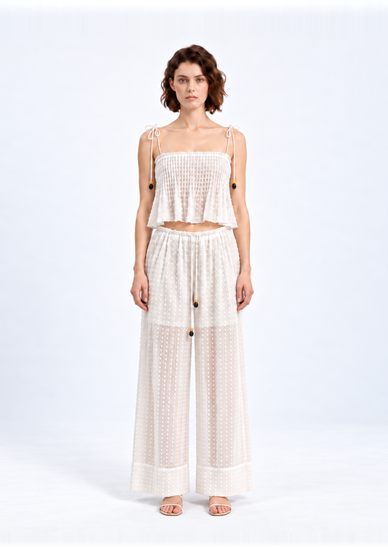 White Openwork Top and Maxi Skirt Set