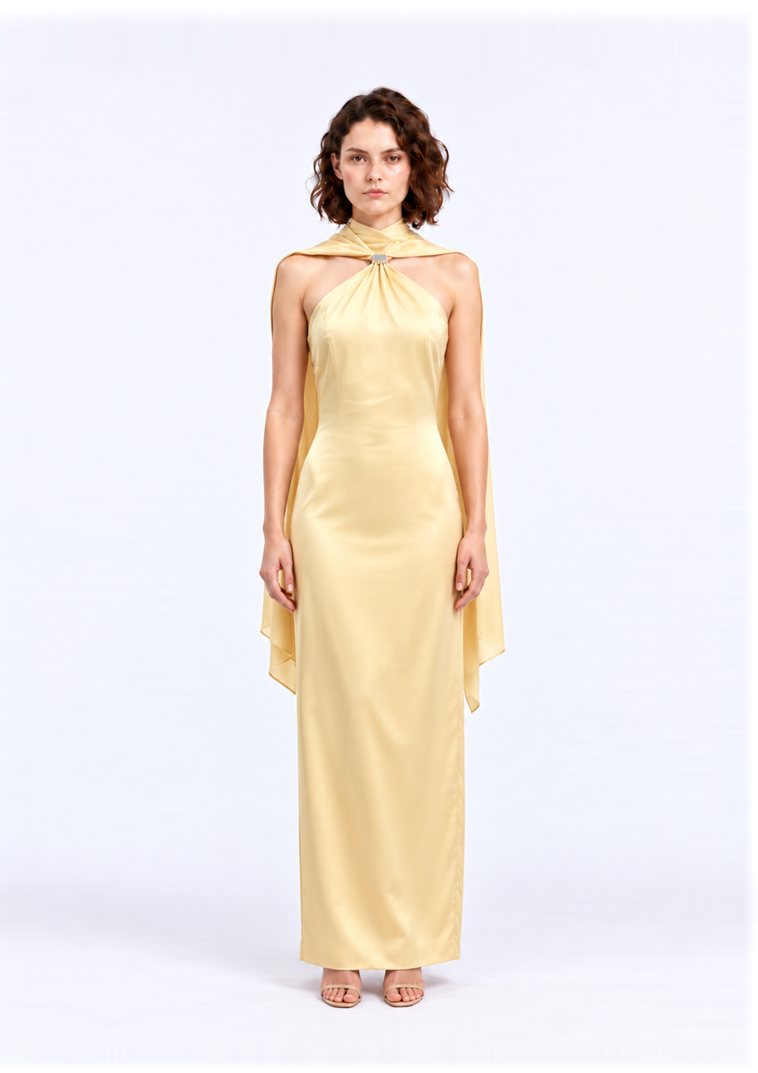 Yellow Halter Maxi Dress with Neck Drape